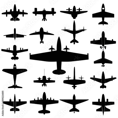 Military Aircraft Silhouettes Vector Icon Collection Set