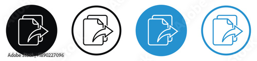 Set of folder icons with an outgoing arrow, symbolizing file sharing, exporting, or data transfer. Clean outline and solid styles in black and blue for software and web applications.