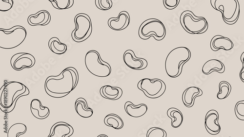 Minimalist seamless pattern featuring hand drawn line art of bean shapes with multiple outlines on a light beige background for a subtle effect.