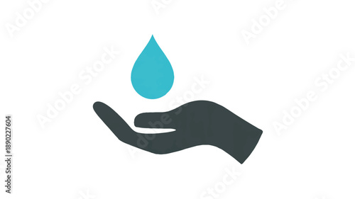 A minimalist icon design featuring a dark gray hand silhouette holding a single turquoise water droplet above it (1)_traced