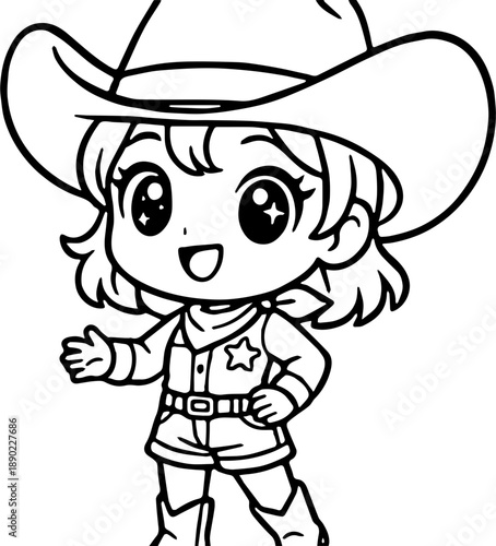 Outline illustration of a cowgirl 