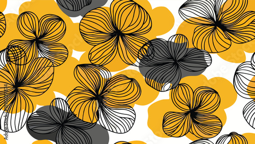 Stylized floral swirls against a sunny backdrop abstract petals dancing in a graphic burst of color modern botanical illustration bright