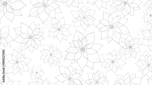 Subtle poinsettia floral seamless pattern with faint light grey line drawings on a white background for elegant winter holiday paper goods.