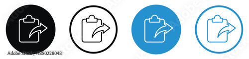 Set of folder icons with an outgoing arrow, symbolizing file sharing, exporting, or data transfer. Clean outline and solid styles in black and blue for software and web applications.