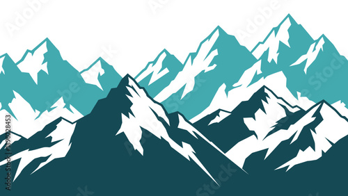 Majestic Teal and Blue Mountain Range Landscape Illustration