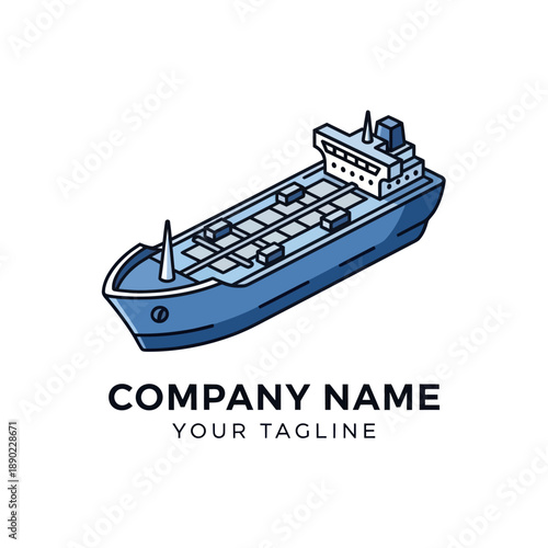Blue Cargo Ship Illustration with Company Placeholder.