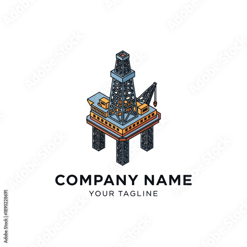 Oil Rig Platform Logo Design Template.
