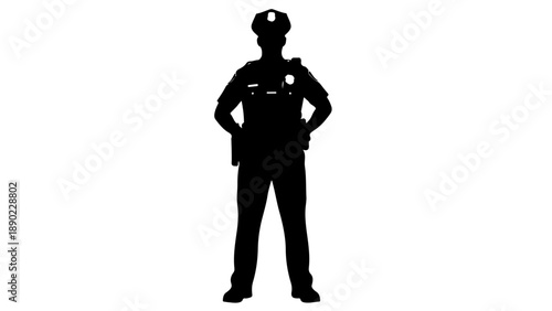 Full Body Silhouette of Police Officer Standing Isolated on White Background | Law Enforcement Graphic Vector