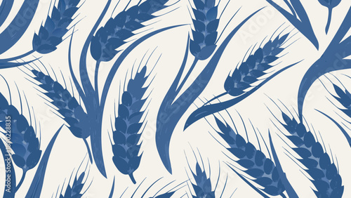 Elegant blue wheat pattern on white background for design and decoration