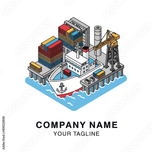 Cargo Ship at Industrial Dock with Cranes.