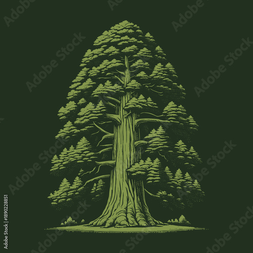 Majestic Sequoia: A Detailed Illustration of Natures Giant.