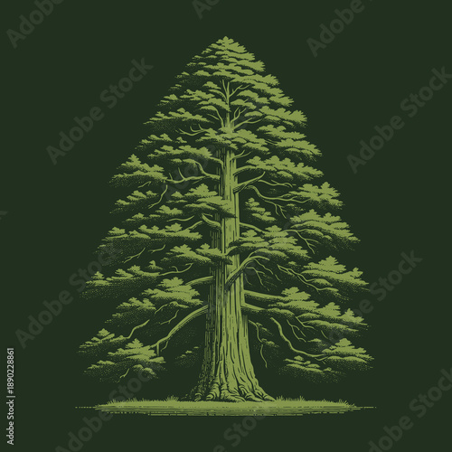 Majestic Sequoia Tree Illustration: A Symbol of Natures Grandeur.