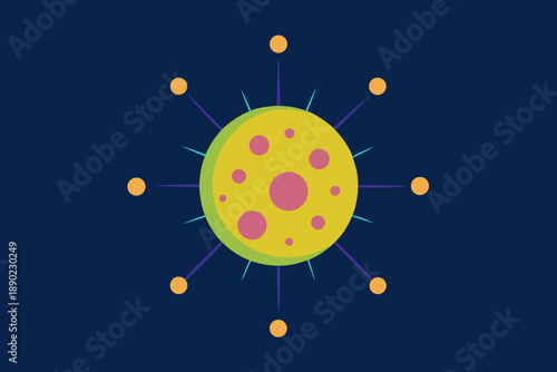 Abstract yellow virus particle with spikes science