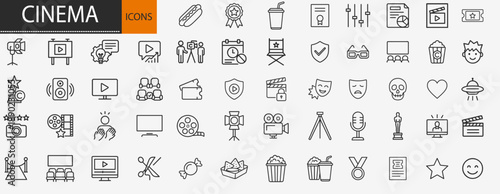 Cinema and movie theater line icons set, entertainment video vector elements