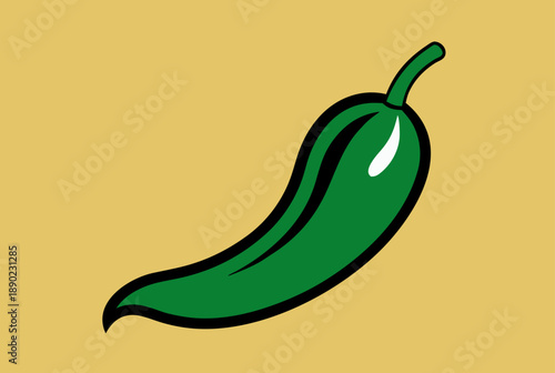 Green Jalapeno Pepper Icon on Yellow Background chili