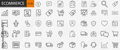Ecommerce and online shopping line icons set, business retail vector elements