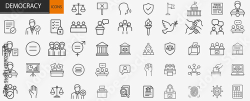 Democracy and election line icons set, government politics vector elements