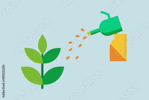 Plant Growth and Watering Can Icon agriculture botany