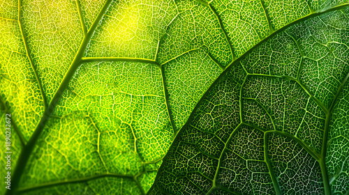 Wallpaper Mural Leaf texture green leaf nature pattern plant detail closeup foliage organic structure sunlight glow natural background eco concept vibrant color Leaf texture with green leaf nature pattern Torontodigital.ca