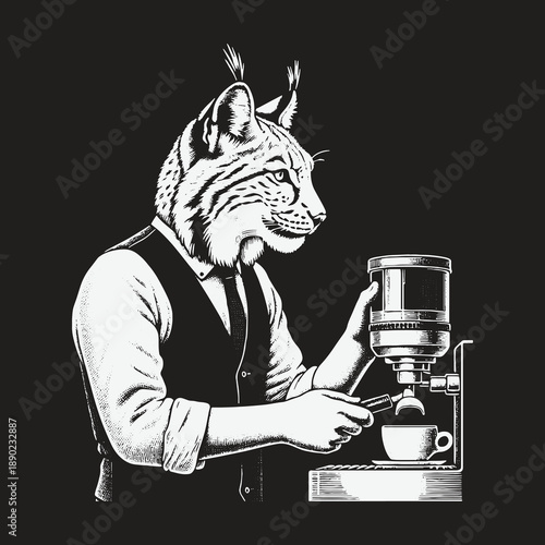 Lynx Barista: A Felines Passion for Perfect Espresso Creation.