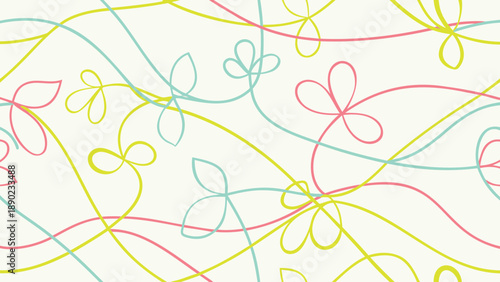 Vibrant floral pattern with colorful swirling lines and leaves