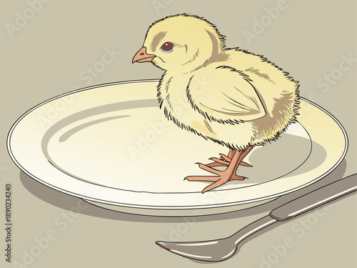 Chick Sitting on Plate in Surreal Concept Scene