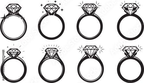 Collection of diamond engagement rings with sparkling effects