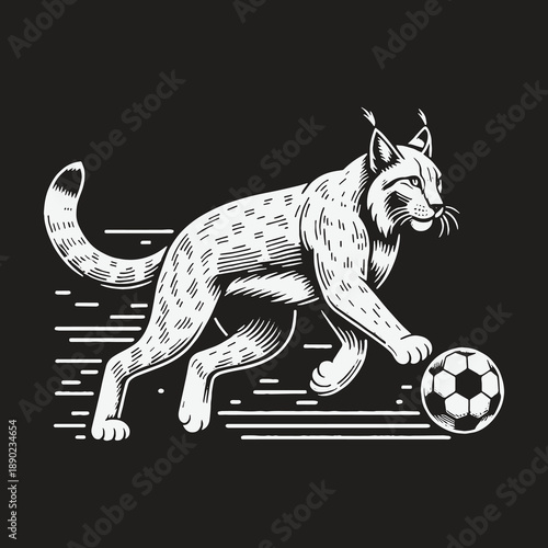 Lynx playing soccer with focused determination and agility.