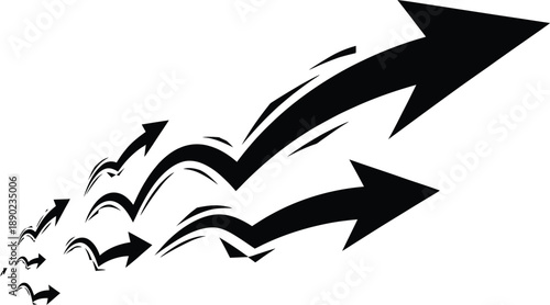 Upward moving black arrows, progress and growth concept illustration