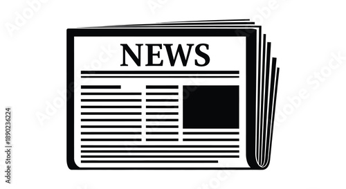 A stark black and white image depicting a newspaper with the word news prominently displayed using a bold silhouette high quality