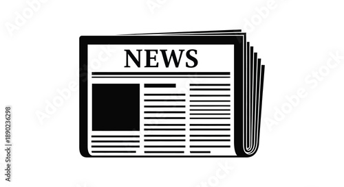 A stark black silhouette of a folded newspaper with the word news prominently displayed creating a bold image silhouette high quality
