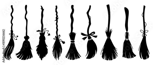 Witch Broom Silhouette Vector Set, Broom silhouette