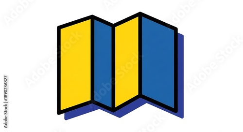 Stylized Folded Map Icon with Blue and Yellow Panels.