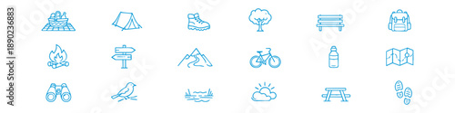 Park Line Editable Icons set. Vector illustration in modern thin style of outdoor related icons: picnic, camping, hiking, and more. Isolated on white background
