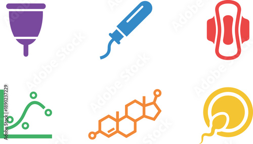 Collection of icons representing feminine hygiene and reproductive health