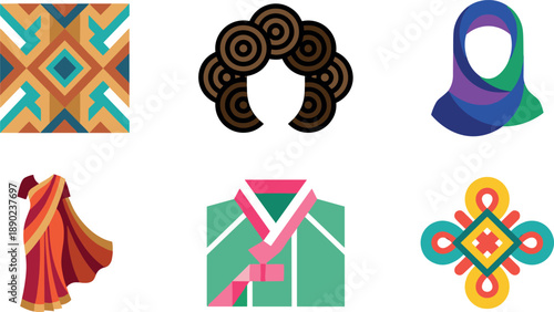 Collection of diverse cultural symbols and attire icons