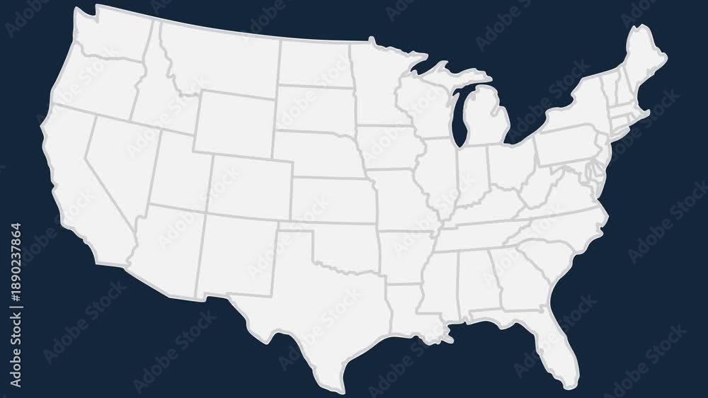 Clean animated map of the United States (lower 48 states) with subtle