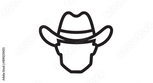 A simple line drawing of a cowboy hat on a person's head from a front view