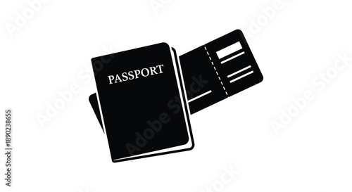 A black silhouette depicts two passports one open suggesting travel and international identification silhouette high quality professional detailed modern elegant stylish
