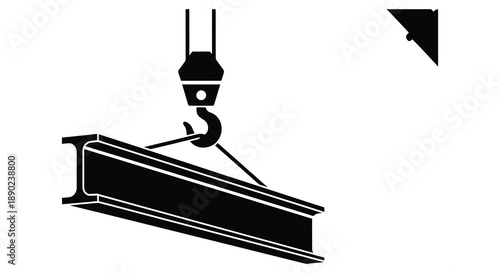 A stark black silhouette depicts a crane lifting a heavy steel beam showcasing industrial strength and construction work silhouette high quality