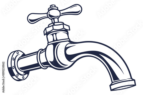 A detailed illustration of a faucet with a single handle and spout