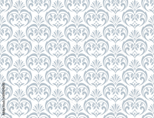Floral pattern. Seamless vector background. Vintage wallpaper in the Baroque style. White and gray ornament for fabric, wallpaper, packaging. Ornate Damask flower illustration