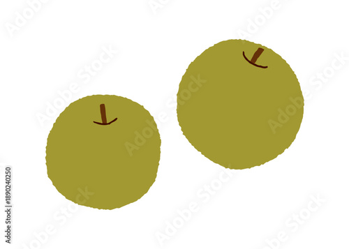 Fresh green apples. Garden fruits. Ripe natural vitamin food, healthy summer diet snack. Organic nutrition, eating. Flat graphic vector illustration isolated on white background.