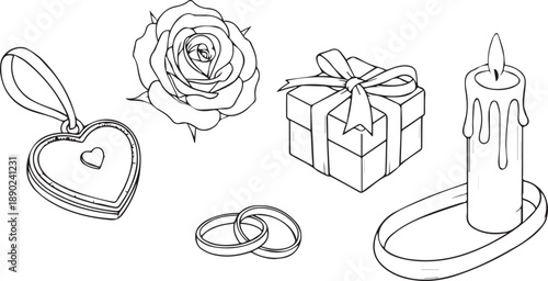 Romantic Valentines Day elements set with abstract heart line art love icons and wedding anniversary symbols