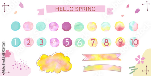 水彩風の春のカラフルなフレーム、バナーセット　ベクターイラスト　手描き　広告　チラシ　テクスチャー、 テンプレート