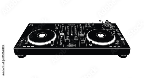 A black silhouette of a professional dj turntable setup with headphones showcasing music production equipment silhouette high quality detailed modern elegant