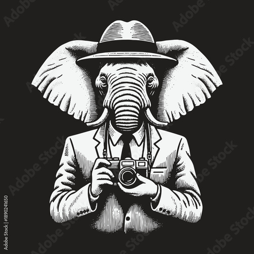 Elephant Photographer in Suit: A Whimsical Wildlife Portrait.