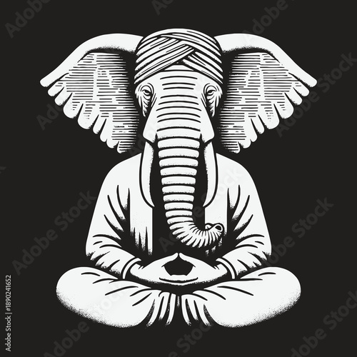 Meditating Elephant with Turban: A Symbol of Peace and Wisdom.