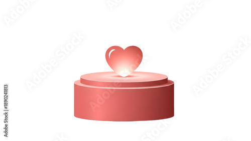 Shining heart on modern pedestal for love or care concepts