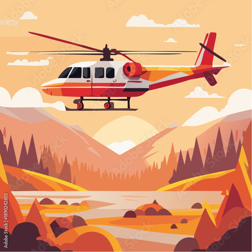 Illustration stylisée d’un Canadair en mission de lutte contre les incendies au coucher du soleil